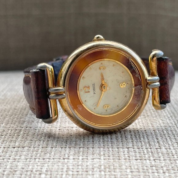Vintage Fossil Ladies Wrist Watch Brown Leather Band Sold AS IS. for Repair - Picture 5 of 12